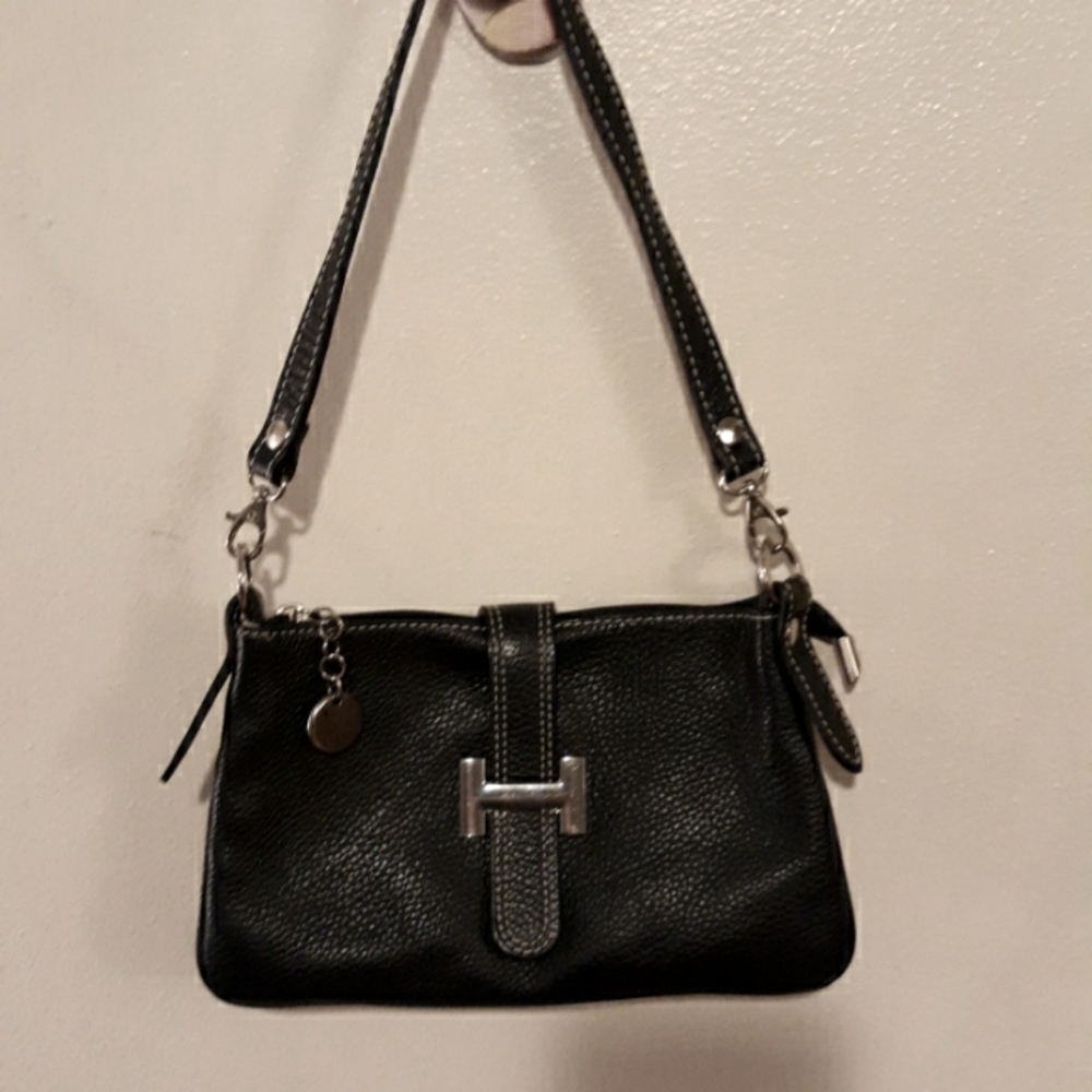 NAVY blue leather Vera Pelle crossbody shoulder bag purse